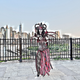 Burlesque performer Dangrrr Doll on the promenade in Brooklyn Heights.